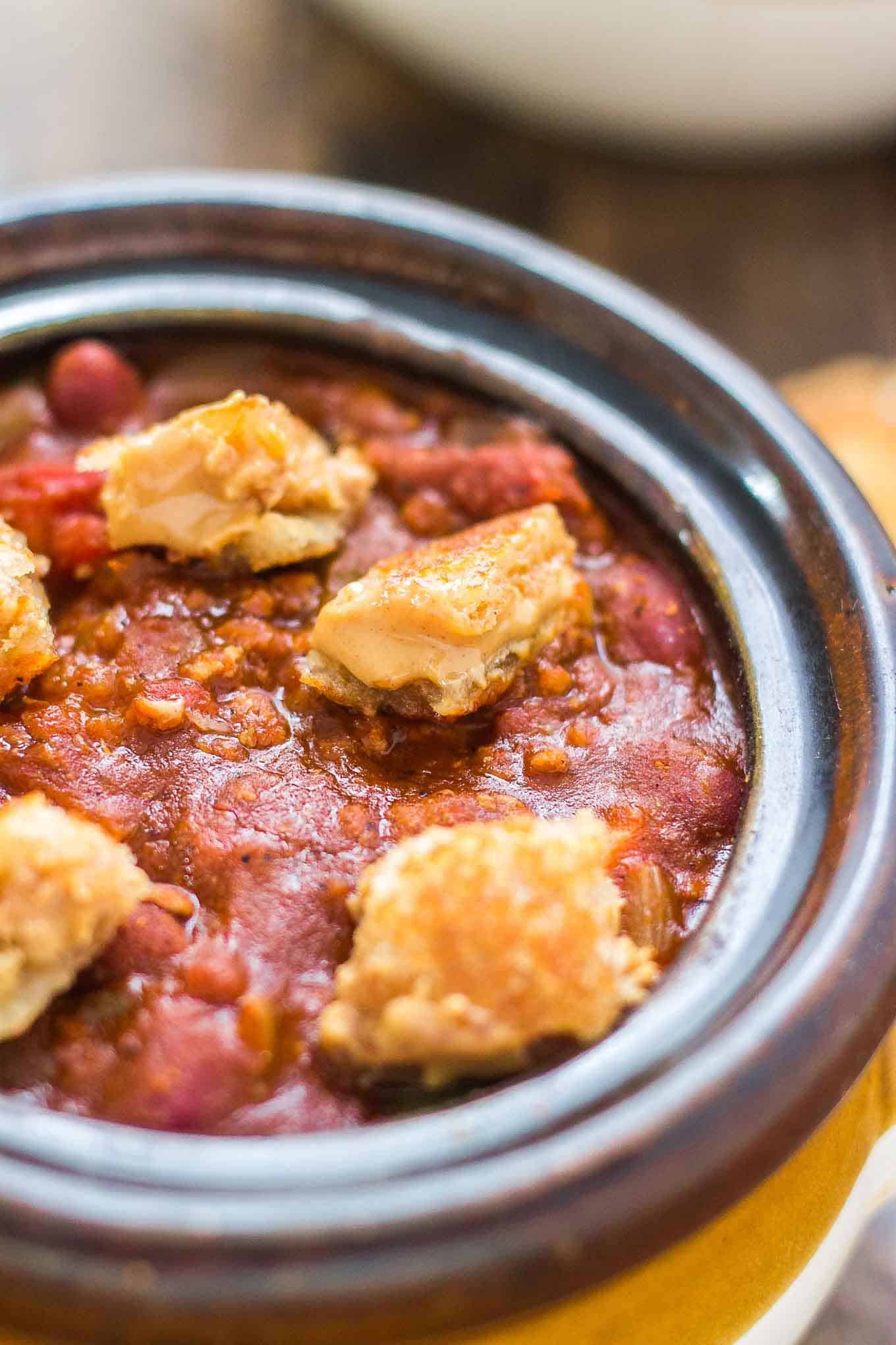 Crockpot Chili with Peanut Butter Sandwich Croutons - Strawberry ...