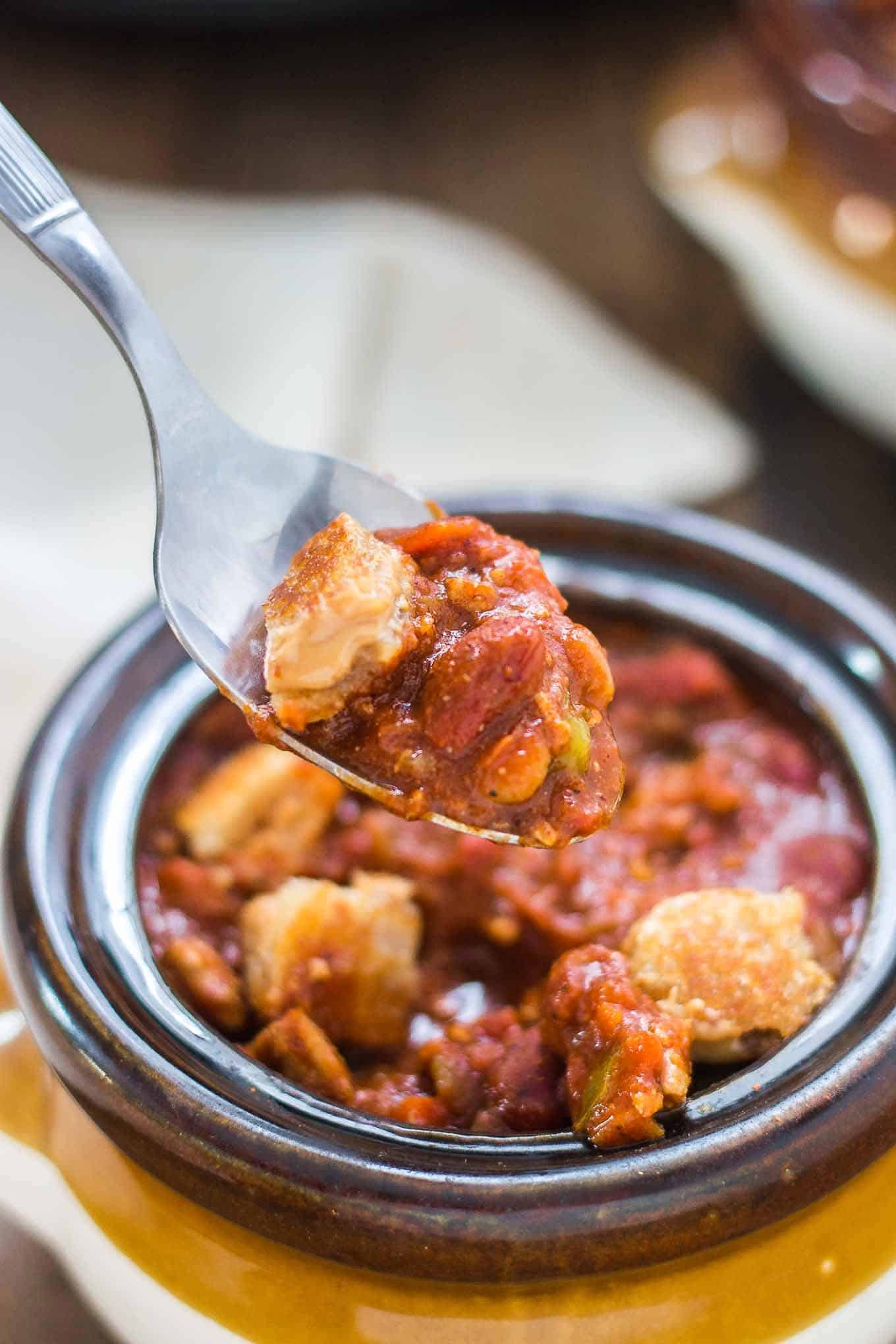 Crockpot Chili with Peanut Butter Sandwich Croutons - Strawberry ...