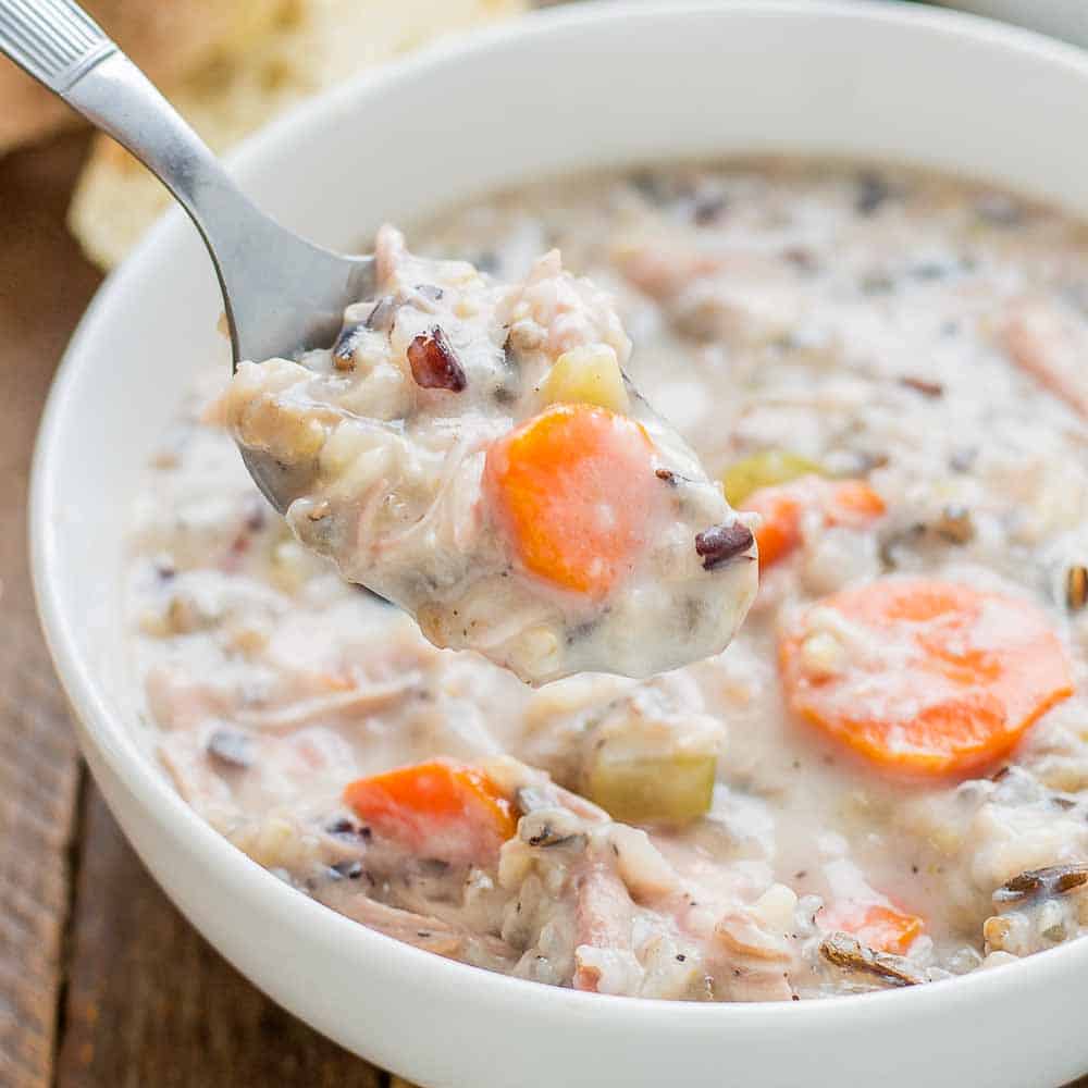 Crockpot Chicken and Wild Rice Soup - Strawberry Blondie Kitchen