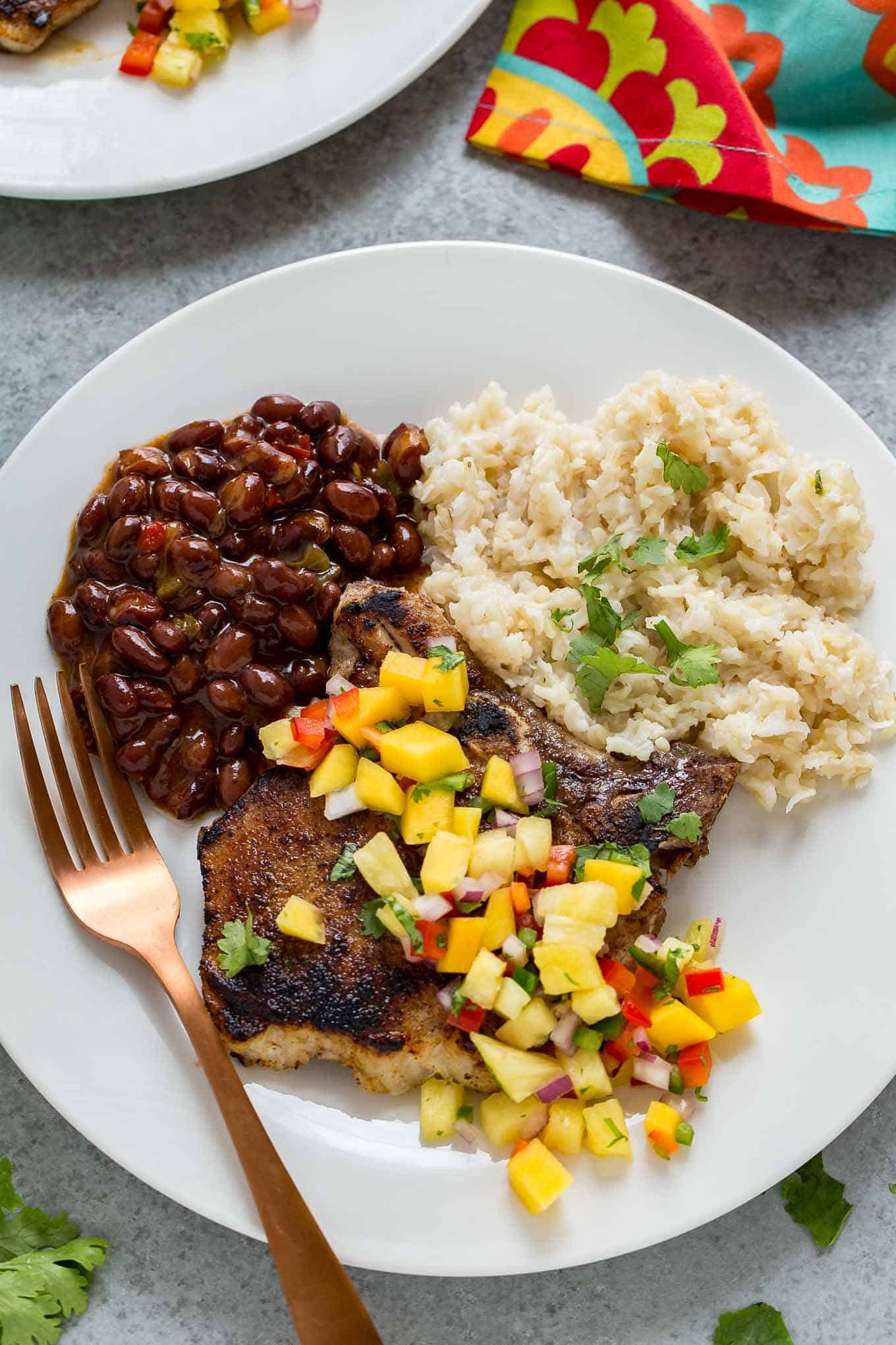 Caribbean Pork Chops With Mango Pineapple Salsa Strawberry Blondie Kitchen 4623