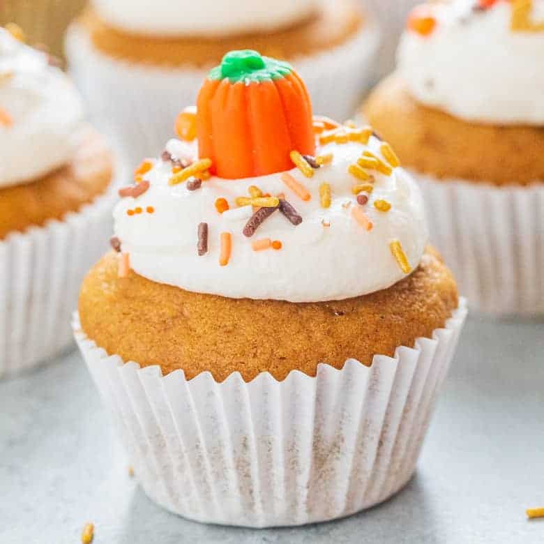 Pumpkin Cupcakes with Marshmallow Frosting - Strawberry Blondie Kitchen