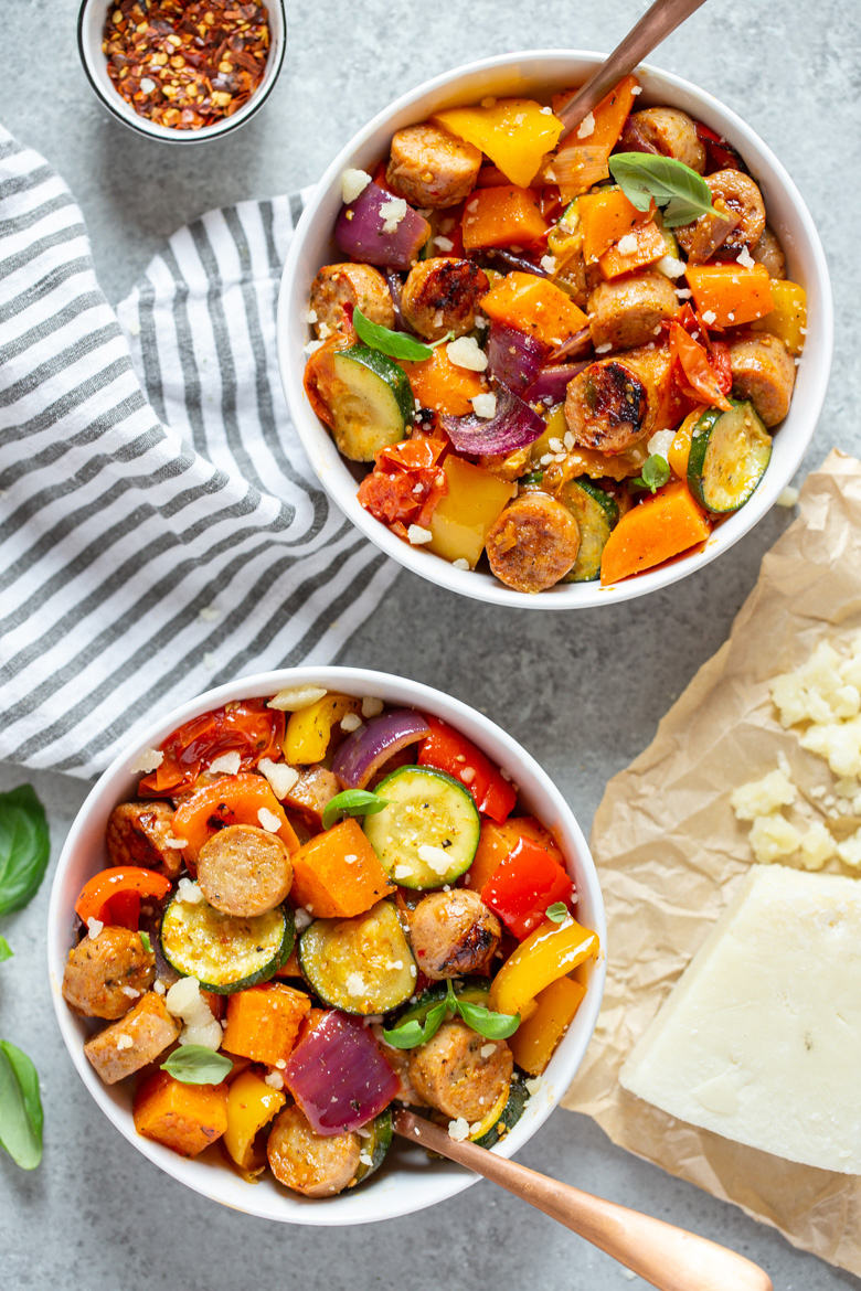 Sheet Pan Chicken Sausage and Veggies - Strawberry Blondie Kitchen